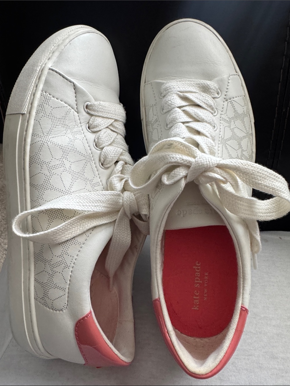 kate spade White Leather Sneakers with Pink Heel Accent